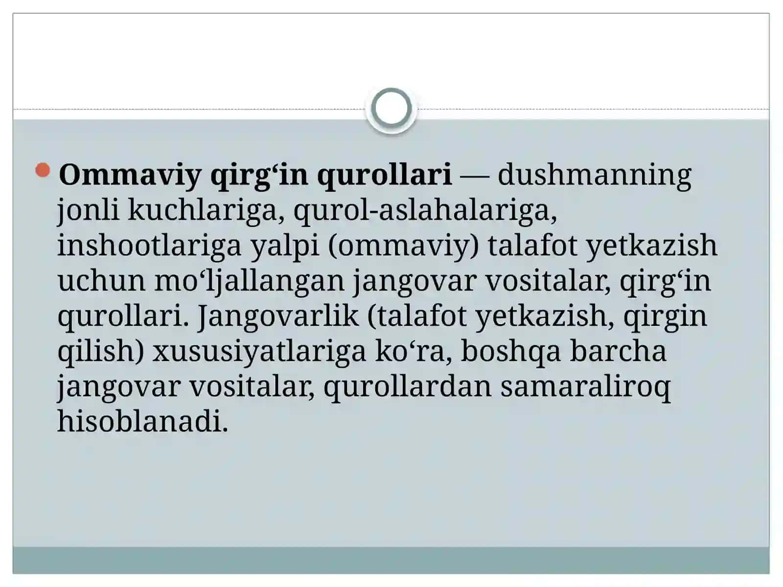 Ommaviy Qirg’in qurollari tasnifi 3