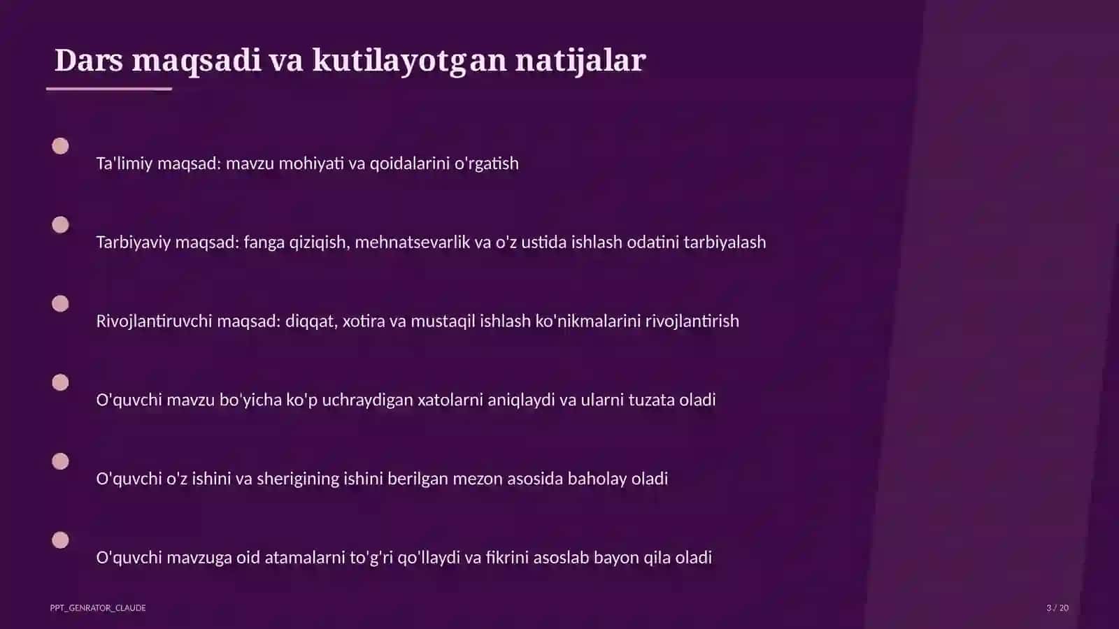Dars refleksiyasi va o'z-o'zini tahlil 3