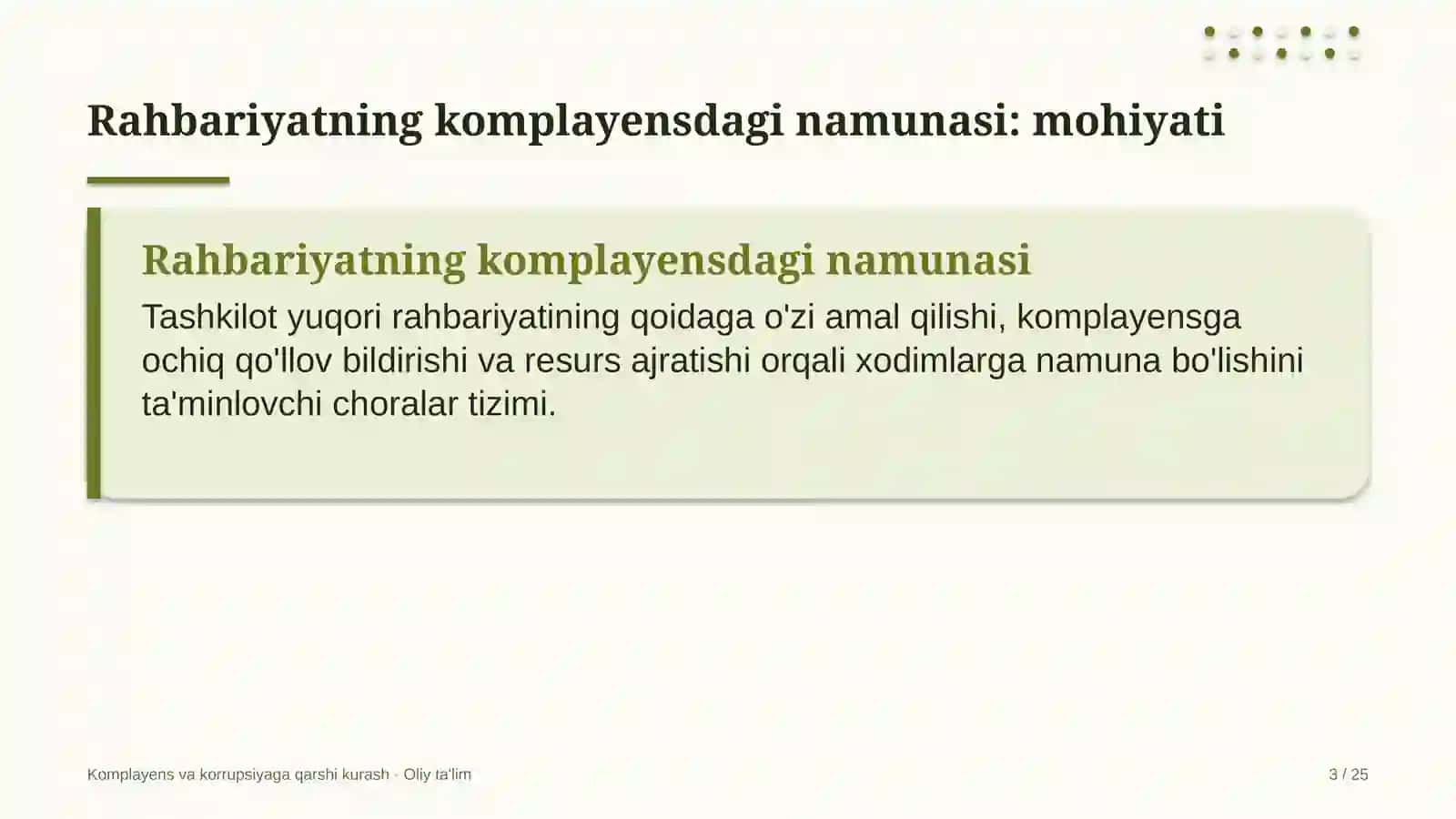 Yaylov chorvachiligida yuqori rahbariyatning komplayensdagi namunasini ta'minlash 3