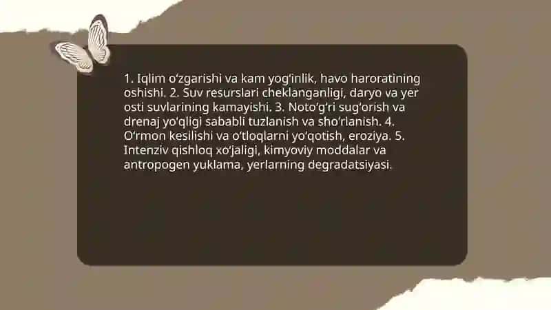 Oʻzbekistonda choʻllashish muammosi va uni oldini olish chora tadbirlari 3