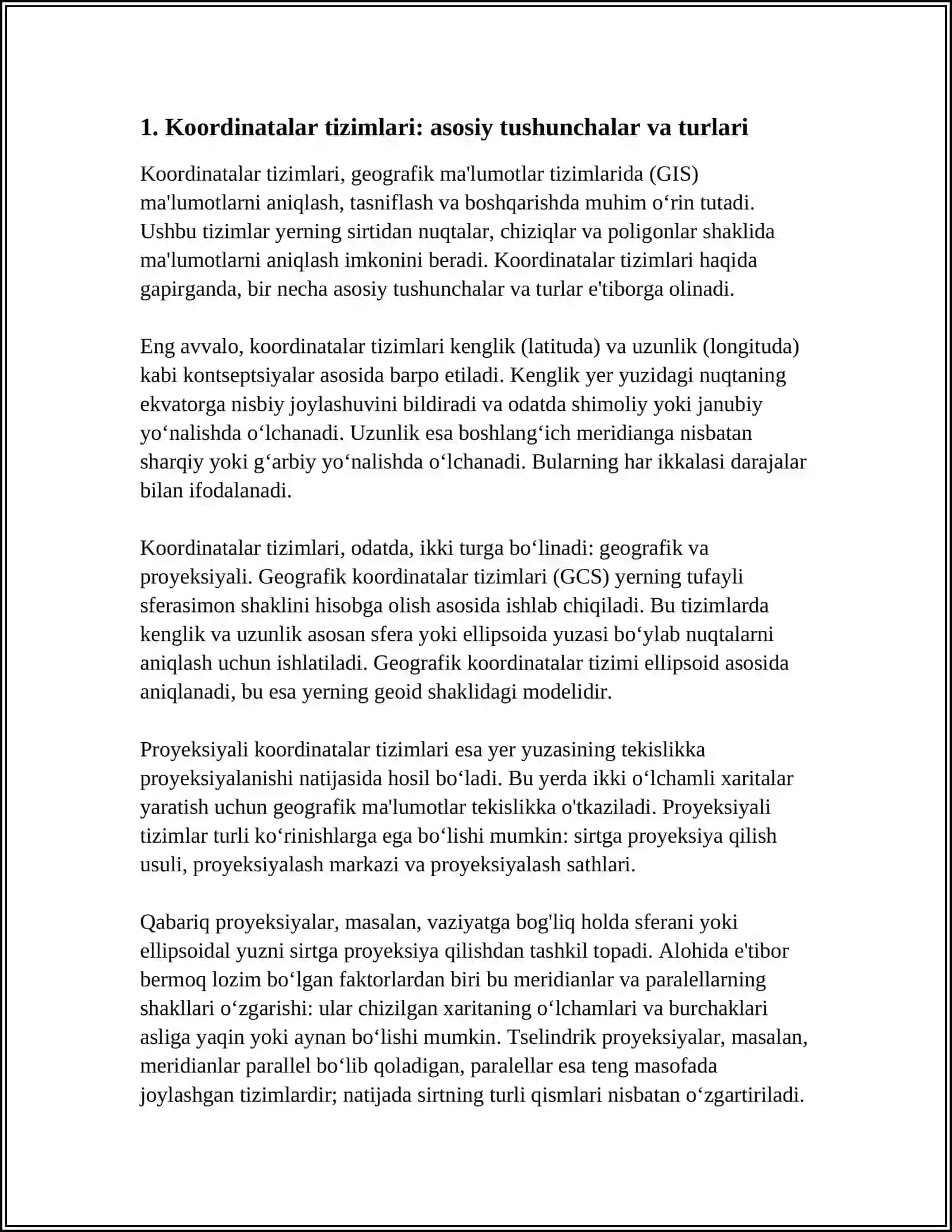 KOORDINATALAR TIZIMLARI VA ULARNI GIS LOYIHALARIDA BOSHQARISH 3