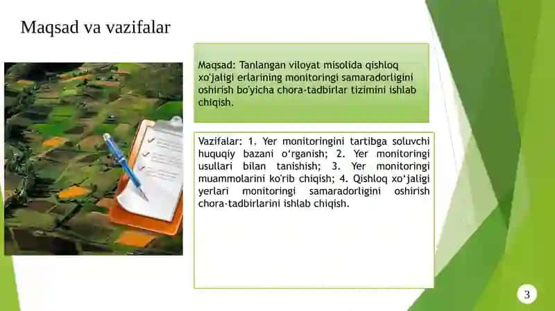 Qishloq xo'jaligi yerlarining monitoringi yer resurslarini boshqarish vositasi sifatida 3