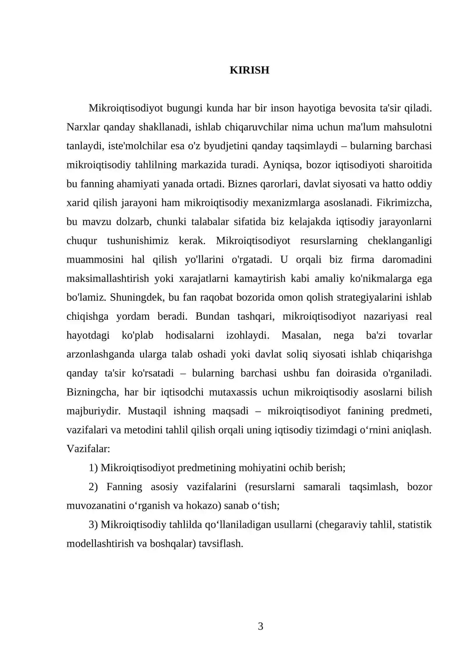 Mikroiqtisodiyot” fanining predmeti, vazifalari va metodi 3