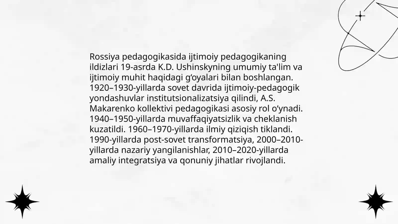Rossiya pedagogikasida ijtimoiy pedagogikaga oid ilmiy izlanishlar. Rivojlangan mamlakatlarda ijtimoiy pedagogikaning ilmiy va nazariy asoslari 3
