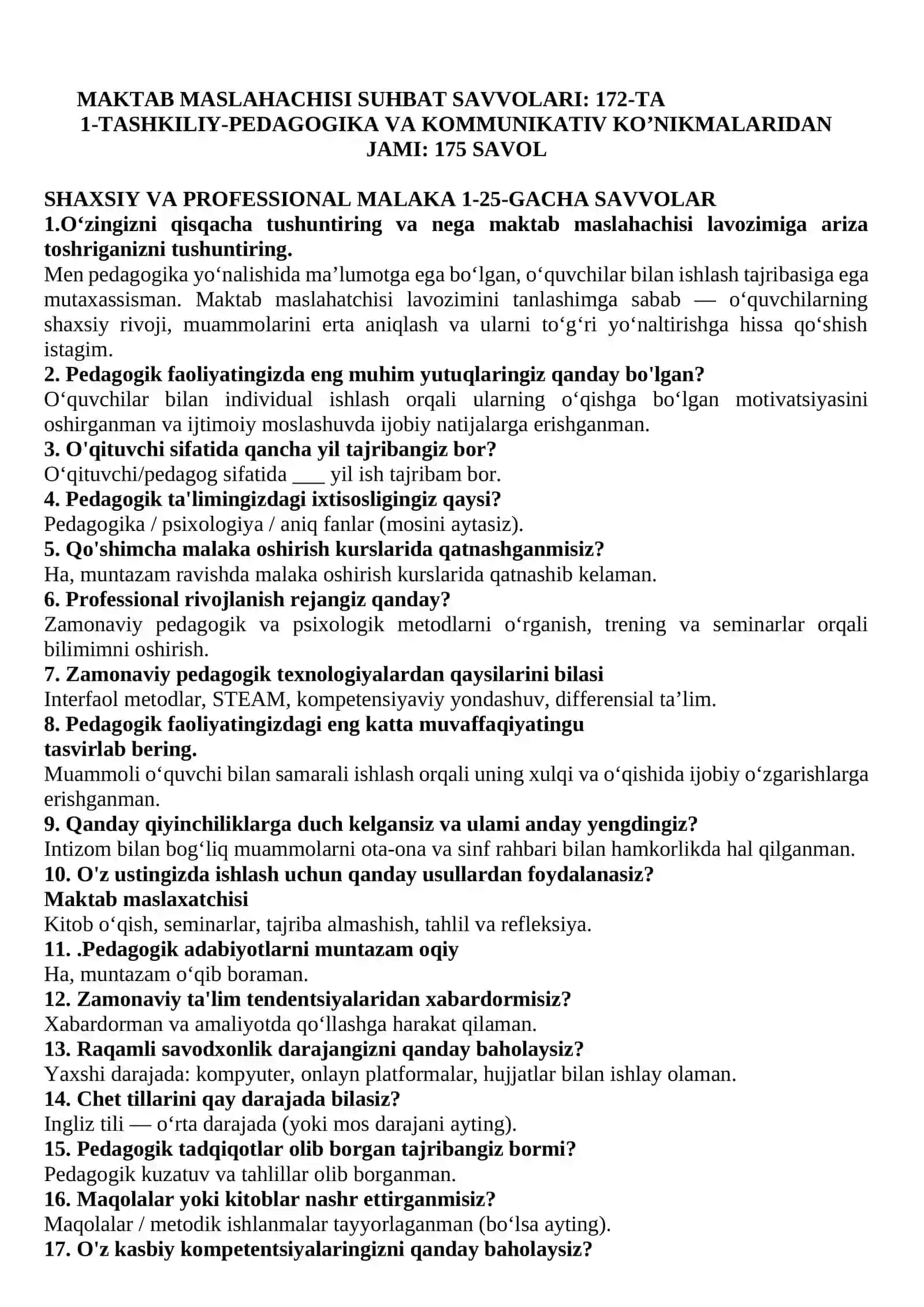 MAKTAB MASLAHACHISI SUHBAT SAVVOLARI 172-TA 3