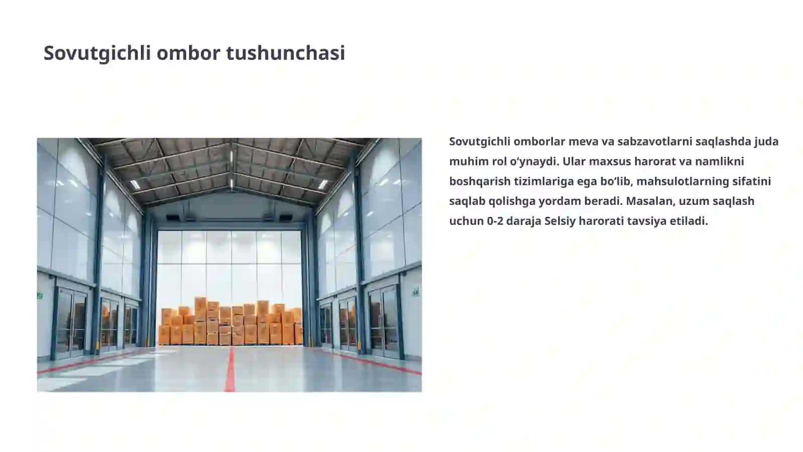 Sovutgichli omborda sig‘imiga mos holda 38 tonna uzumni joylashtirish uchun talab qilinadigan qadoqlash materiallari turi va miqdorini hisoblash 3