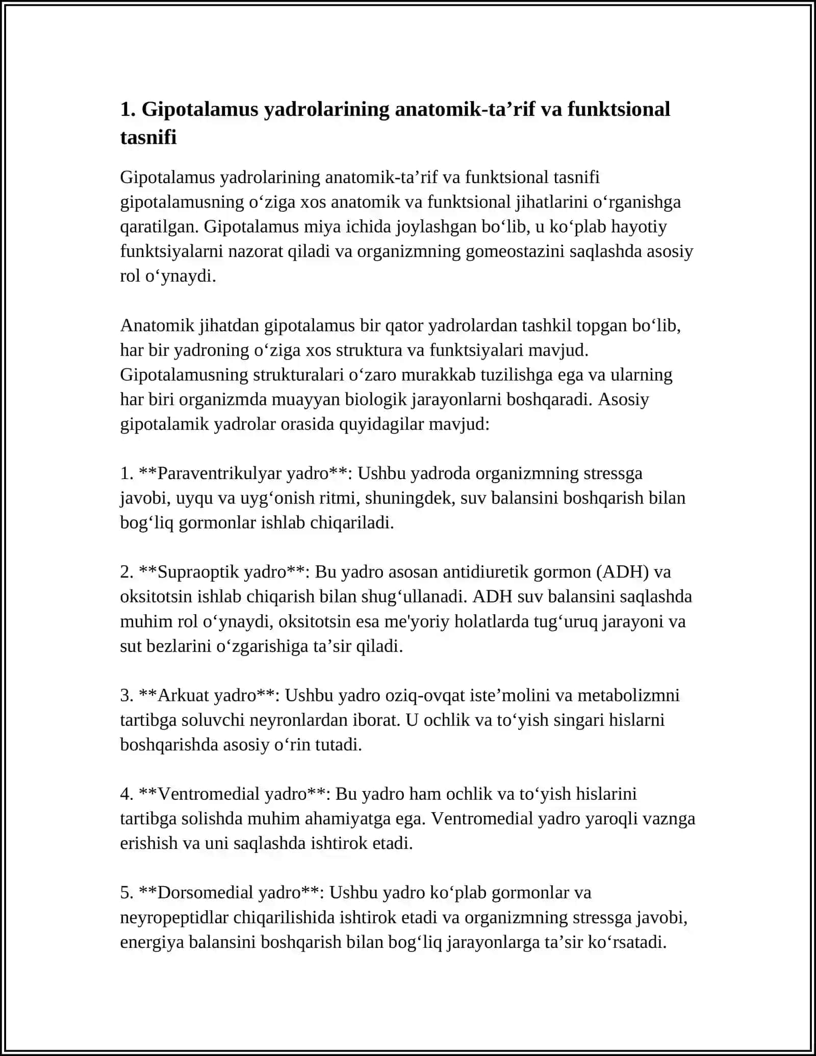 GIPOTALAMUS OʻZAKLARI VA ULARNING KLINIK AHAMIYATI 3