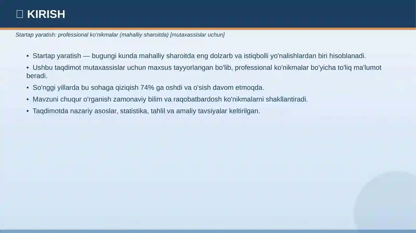 Startap yaratish: professional ko'nikmalar (mahalliy sharoitda) 3