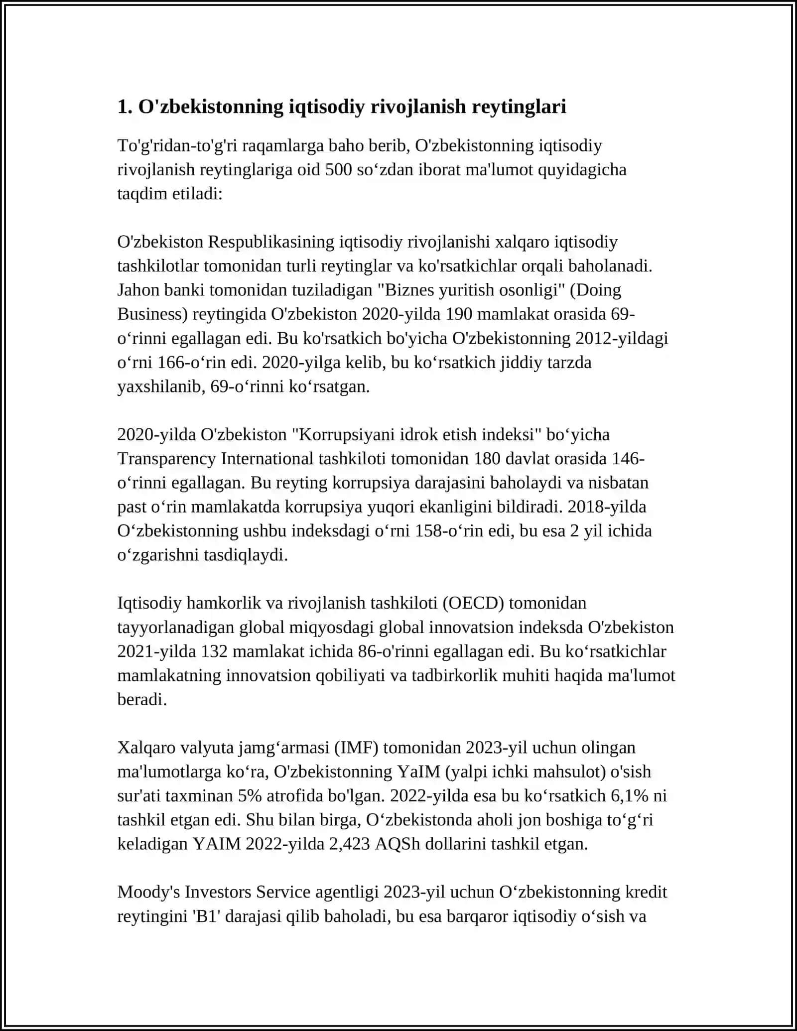 ÒZBEKISTON RESPUBLIKASINING XALQARO REYTINGI VA ÒRNI 2024-2025-o'quv yili 3