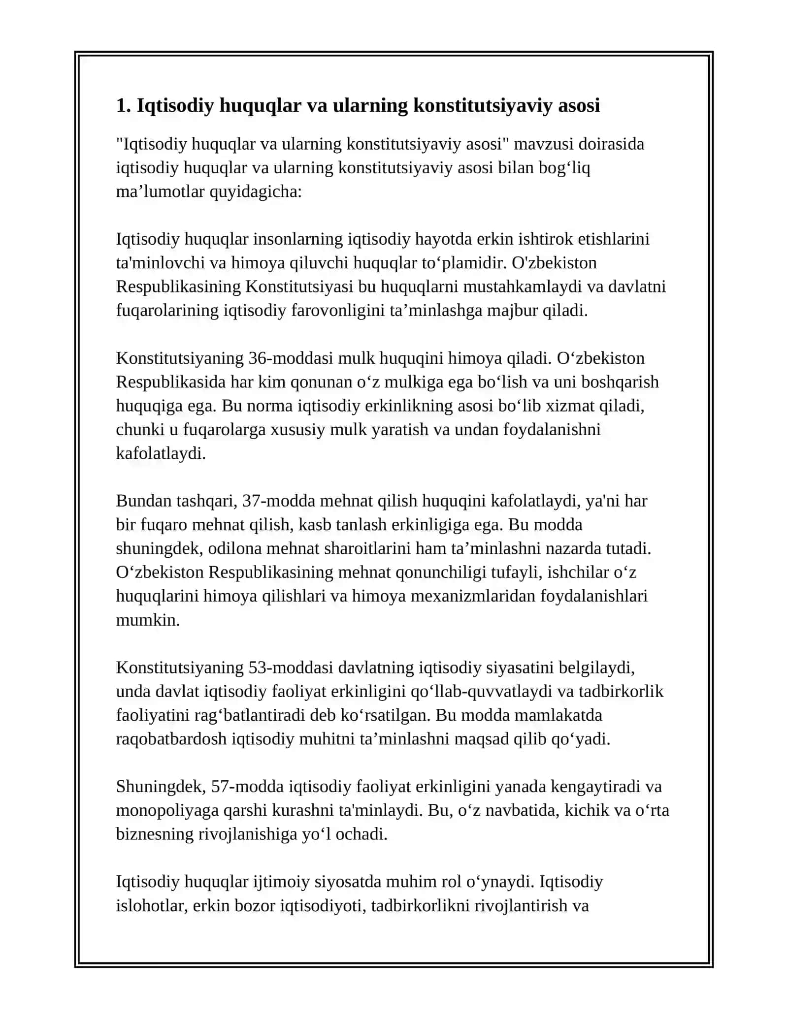 IQTISODIY, IJTIMOIY, MADANIY VA EKOLOGIK HUQUQLARNING KONSTITUTSIYAVIY ASOSLARI 3