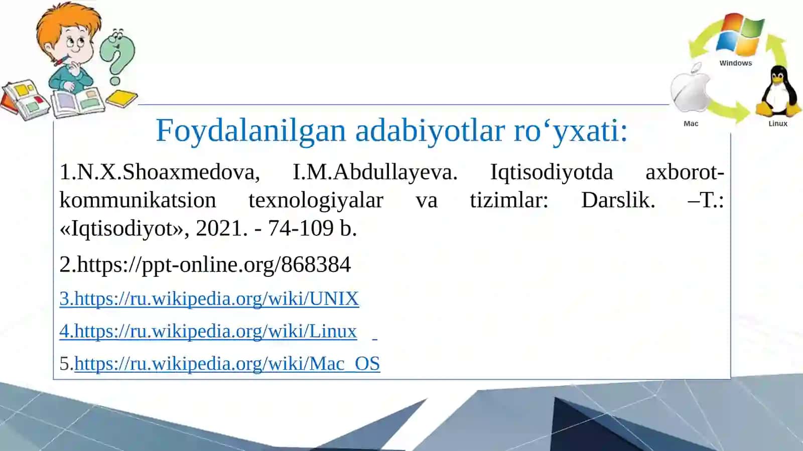 MA’RUZA DASTURIY TA’MINOT VA UNING RIVOJLANISH TENDENSIYALARI. OPERATSION TIZIMLARDAGI AMALIY DASTURLAR HAQIDA TUSHUNCHALAR 3