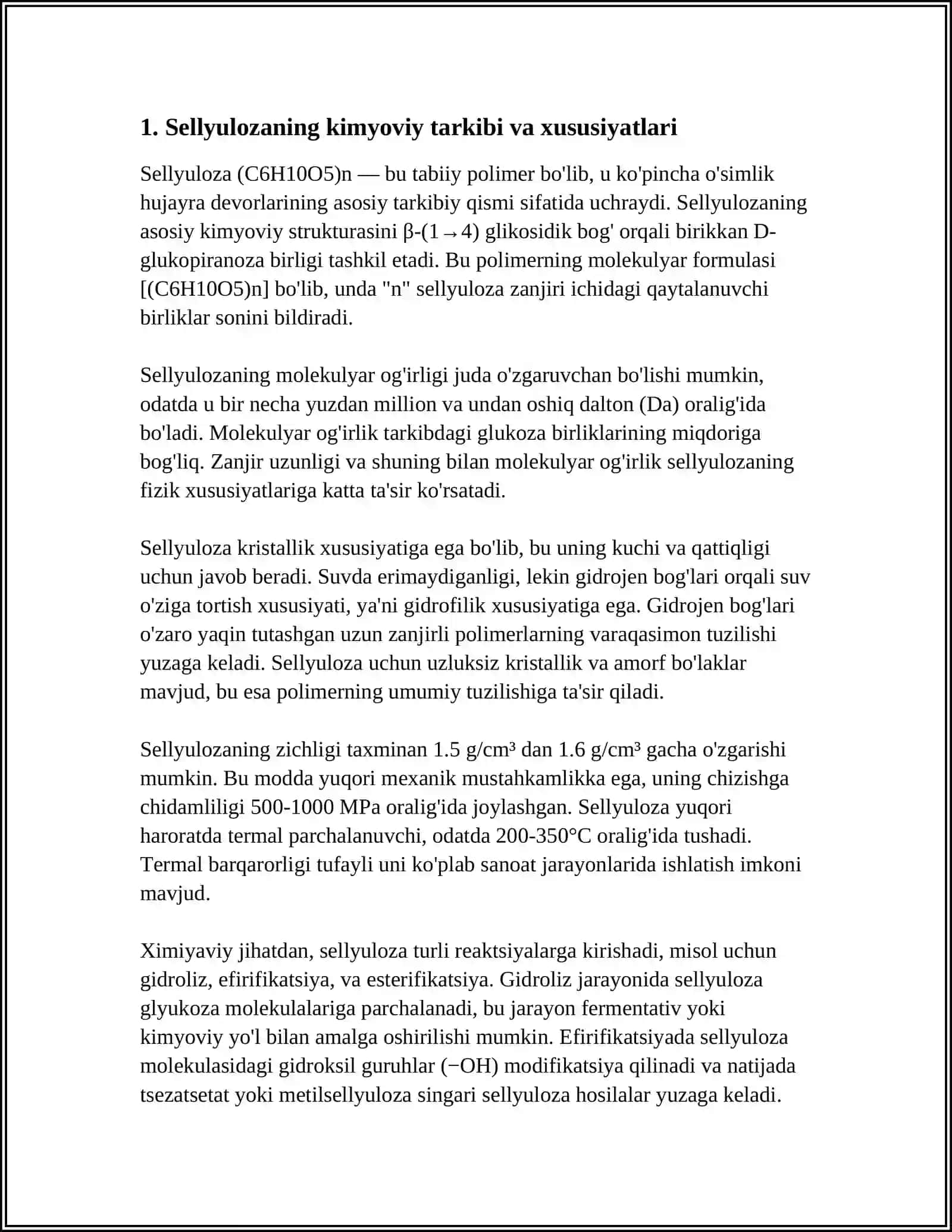 SELLYULOZA ODDIY VA MURAKKAB EFIRLAR TEXNOLOGIYASI FANINING MAZMUNI, PREDMETI VA METODI 3