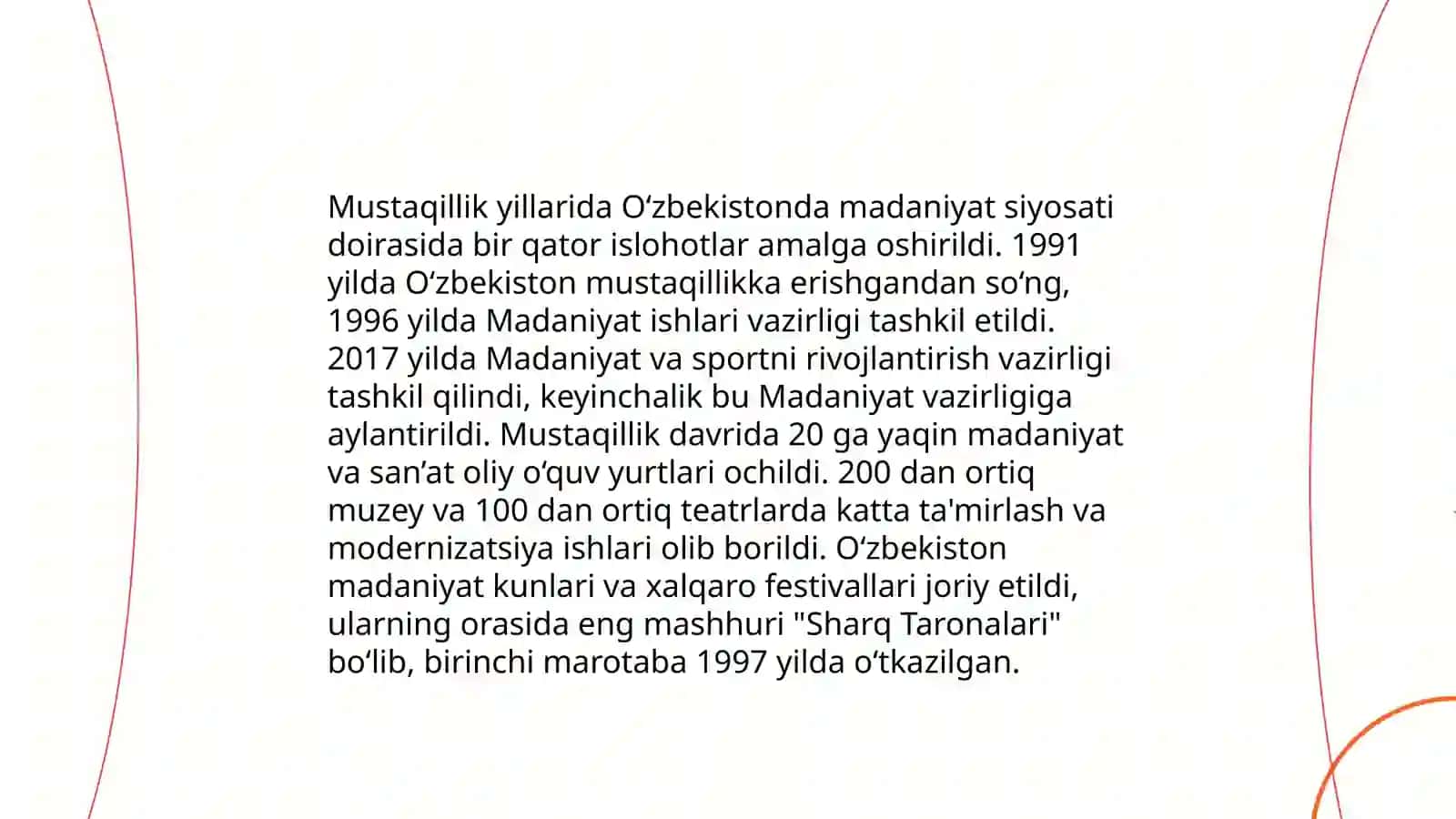Mustaqillik yillarida Oʻzbekistondagi madaniy taraqqiyot 3