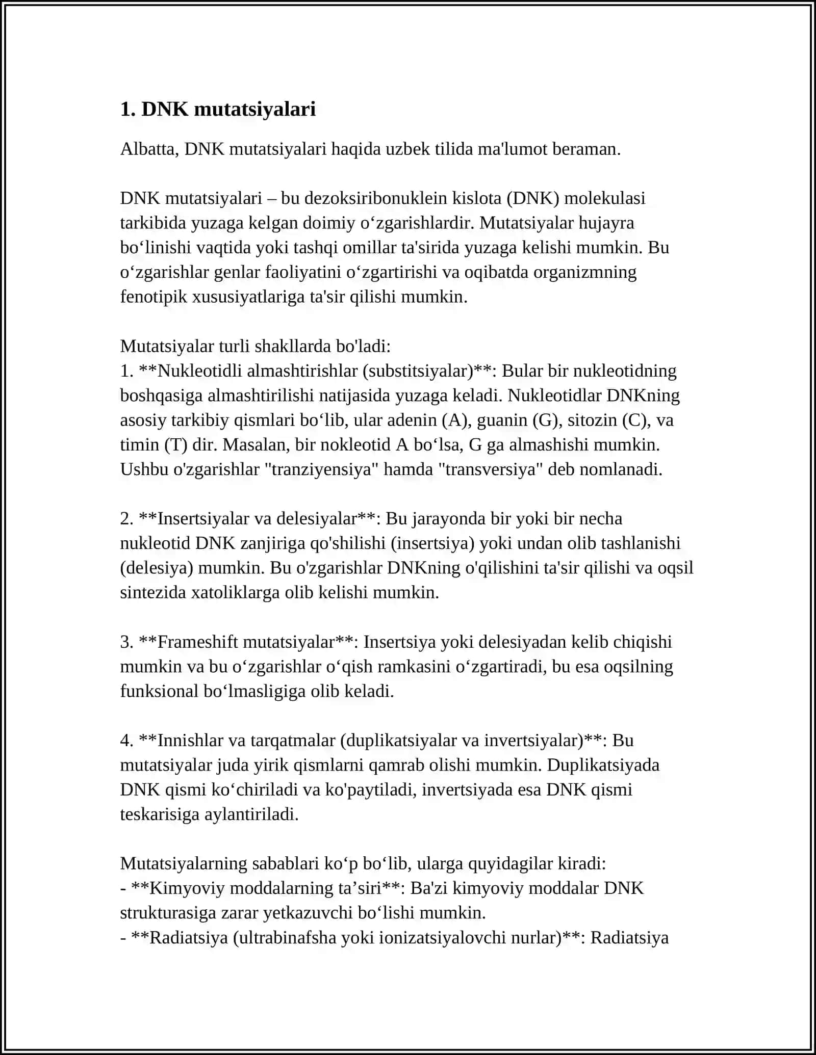 GENETIK OʻZGARUVCHANLIKNING MOLEKULYAR MEXANIZMLARI 3