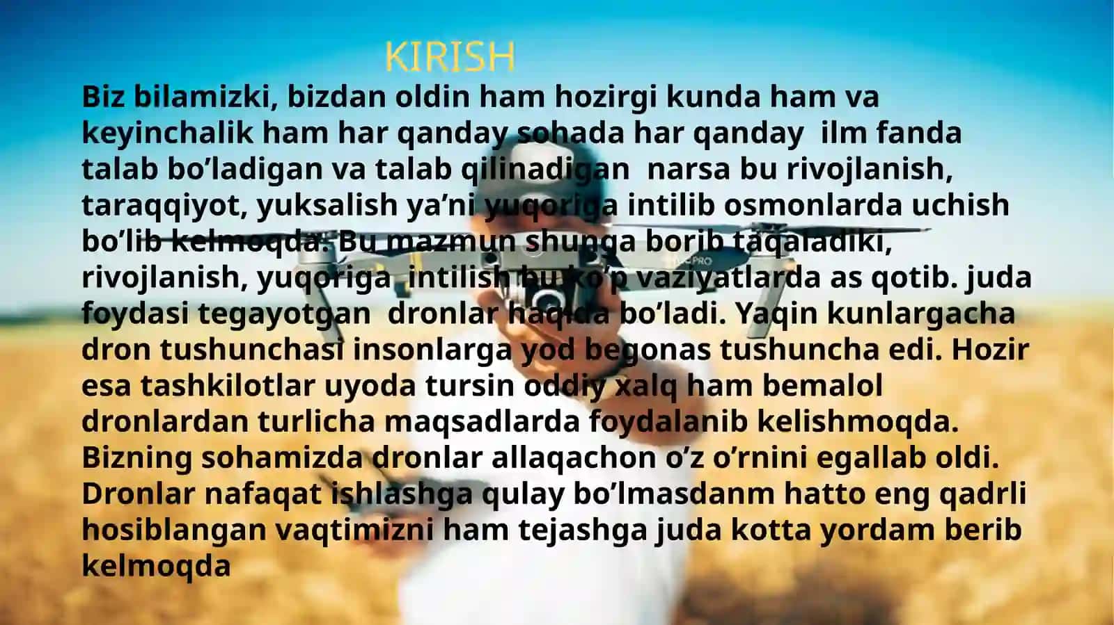 Uchuvchisiz uchish aparatlari (DRON)ning kartalarni loyihalash, taxrirlash va tuzishda qo‘llanilishi 3