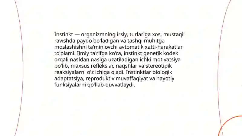 Instinktlar. Instinklarning klassifikatsiyasi 3