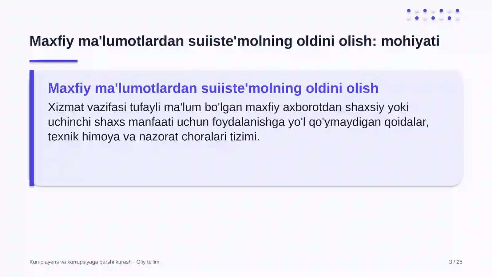 siyosiy partiyalarda maxfiy ma'lumotlardan suiiste'mol qilishning oldini olish 9030 3