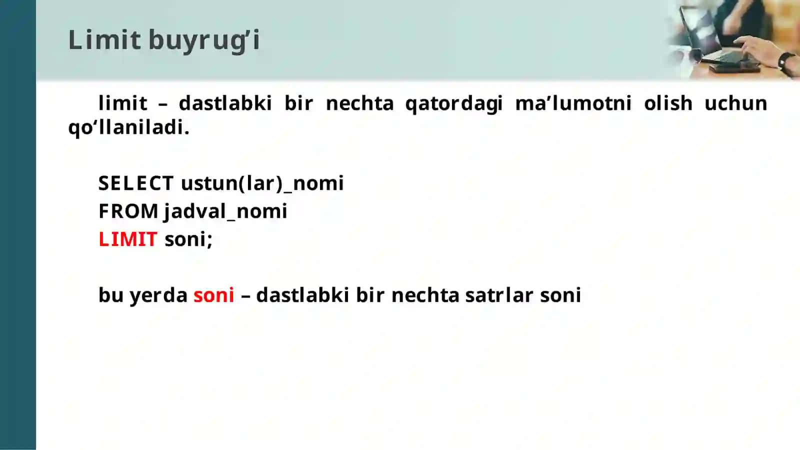 8-mavzu. Limit, offsetvafetchbuyruqlari 3