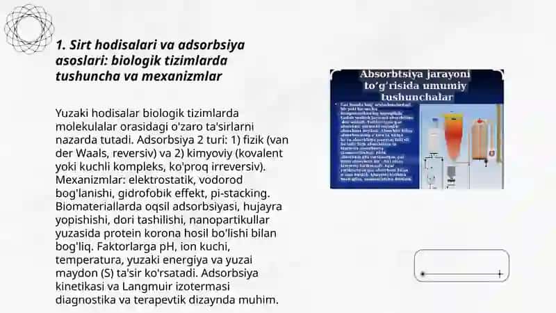 Sirt hodisalari va adsorbsiya ularning tibbiyotda va organizmdagi ahamiyati 3