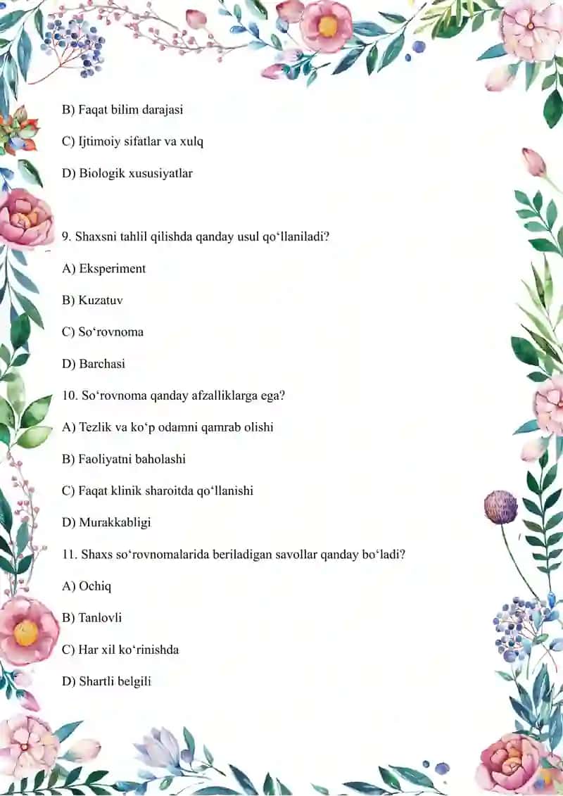 PSIXOLOGIYADAN TEST 3