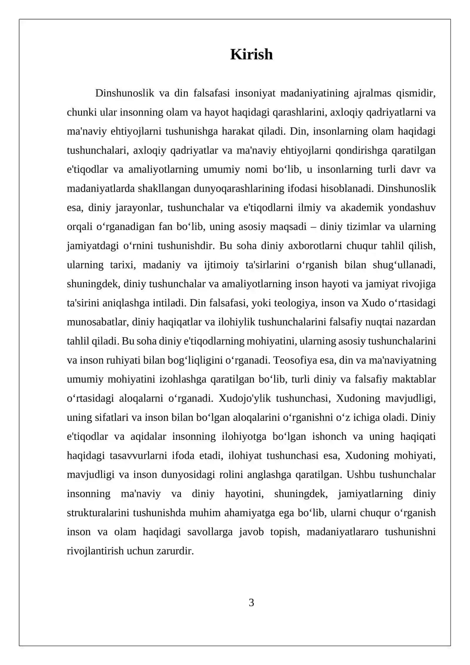 Dinshunoslik fanidan 3