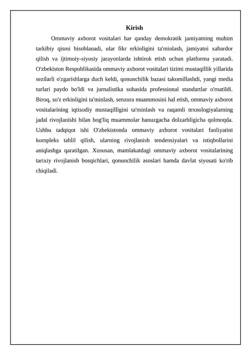 O'zbekiston respublikasida ommaviy axborot vositalarining faoliyati 3