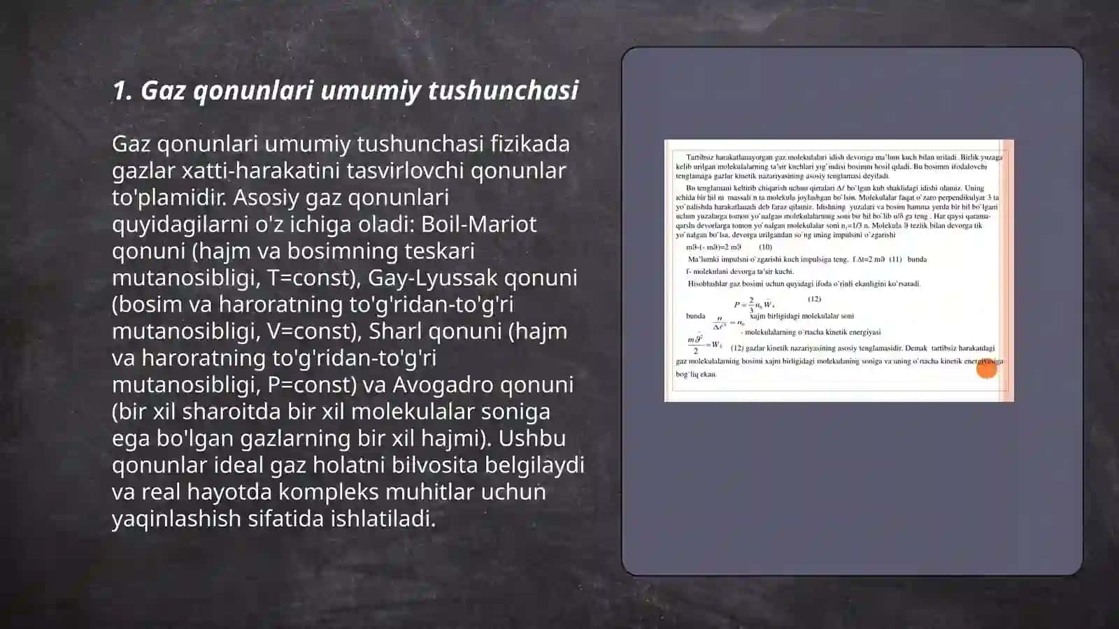 Gaz qonunlari. Molekulaning erkinlik darajalari 3