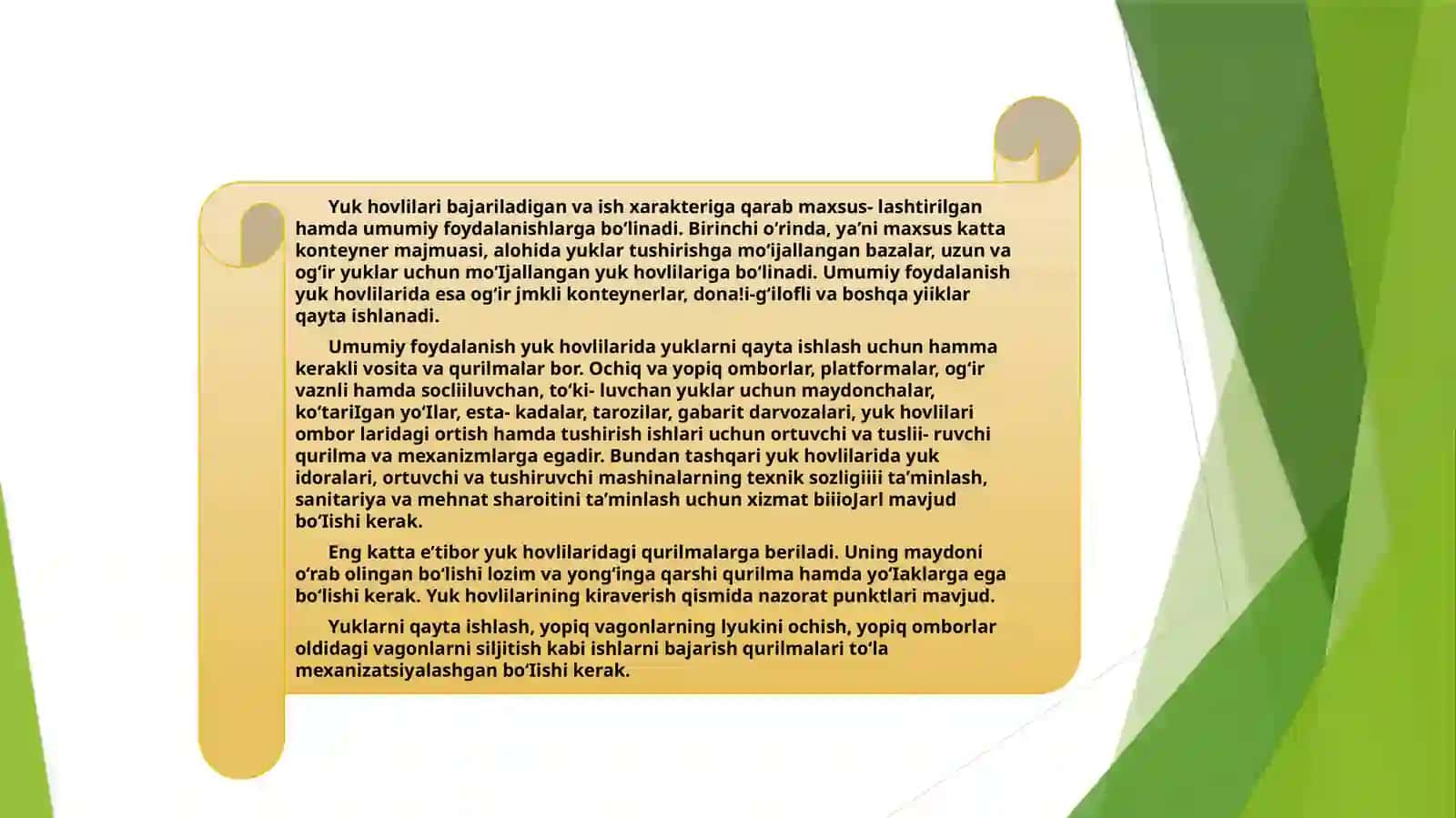 Stansiyadagi yuk idoralarining xizmati, uskunalari va hisob-kitob ishlari 3