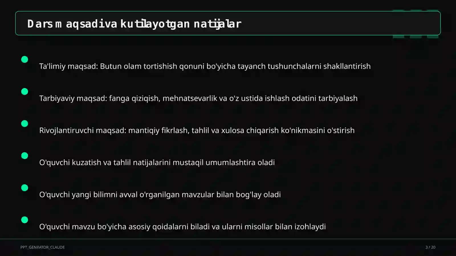 Butun olam tortishish qonuni (9-sinf) 3