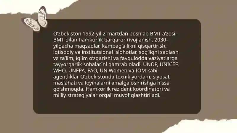 Oʻzbekistonning xalqaro tashkilotlar bilan hamkorlik aloqalari 3
