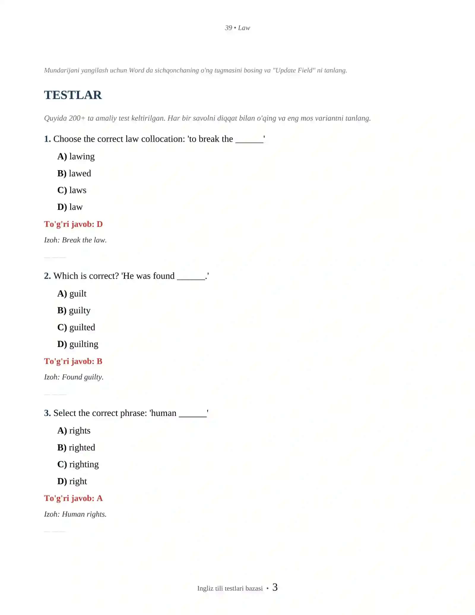 INGLIZ TILI LAW & RIGHTS 3