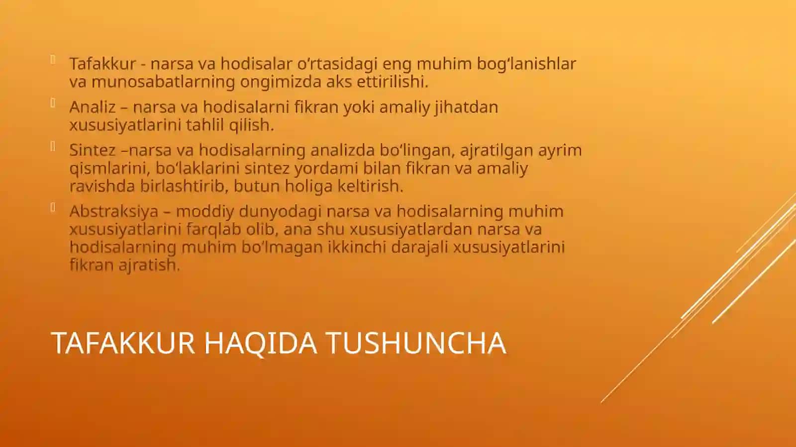 TAFAKKUR INSON INTELEKTUAL TARAQQIYOTIDAGI O`RNI. TAFAKKURNING RIVOJLANISH XUSUSIYATLARI 3