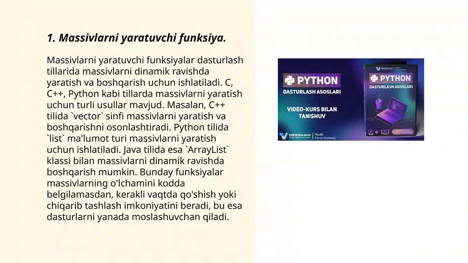 Massivlarni yaratuvchi funksiya 3
