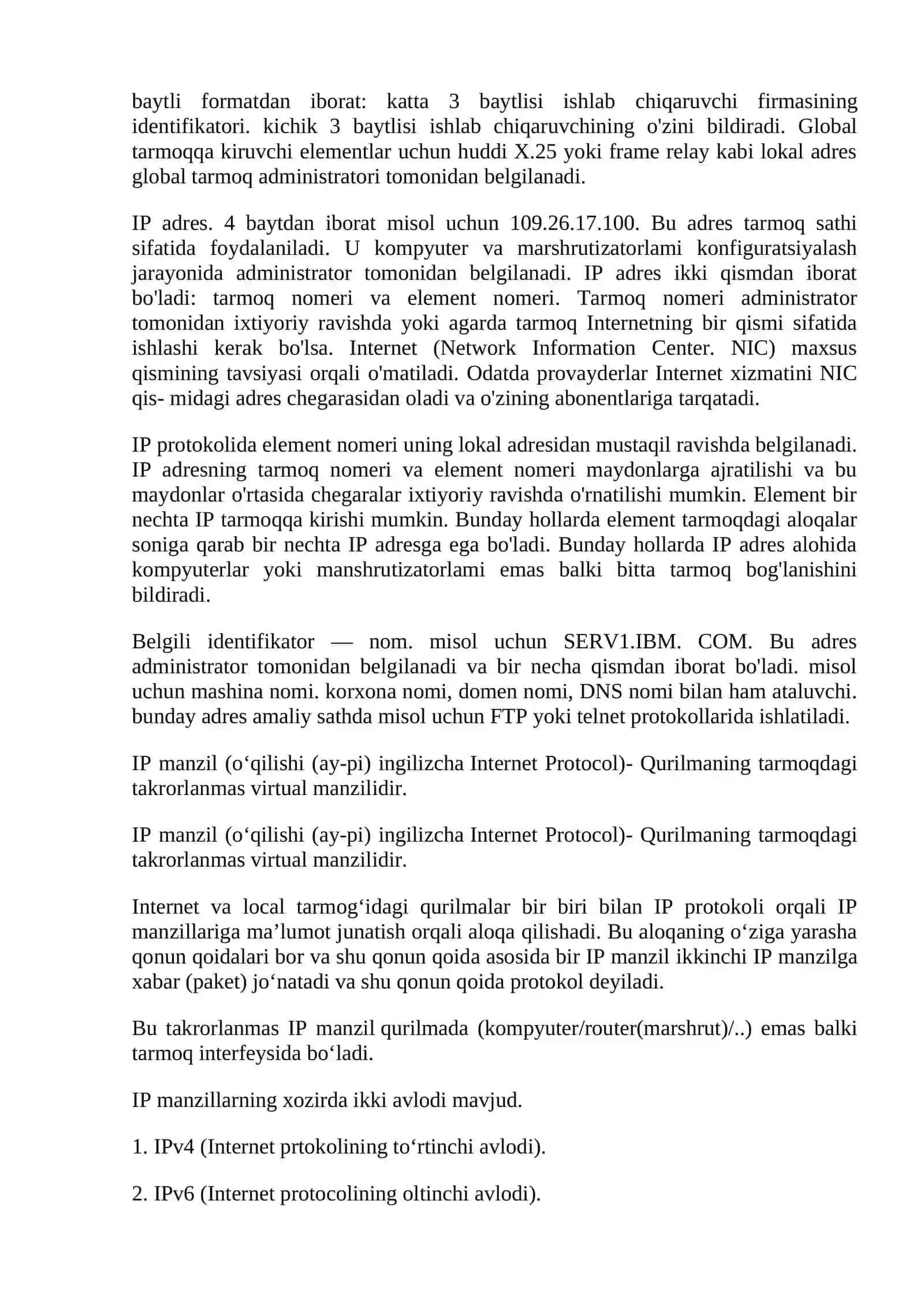 Tarmoqlarni Adreslash 3