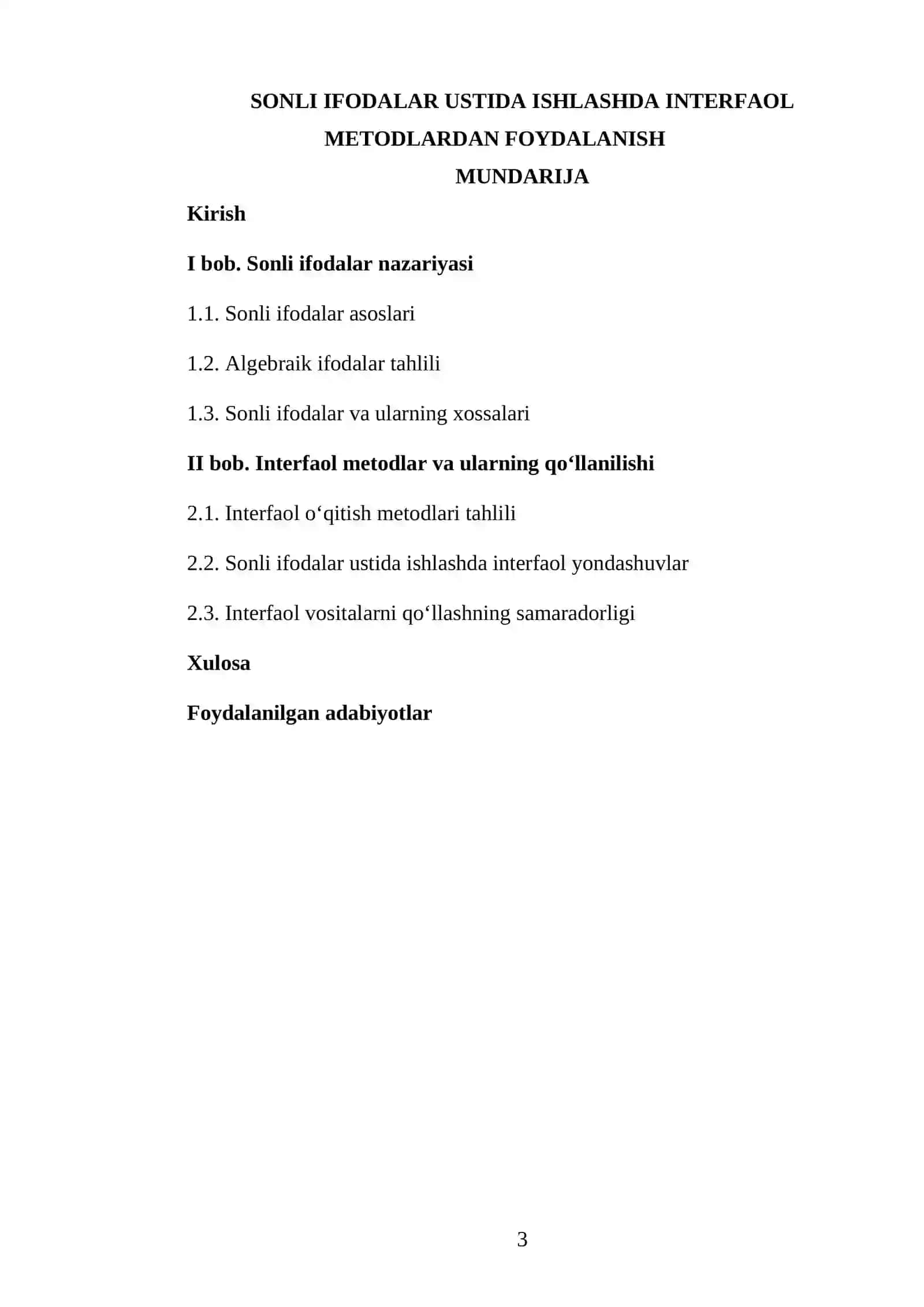 MATEMATIKA VA UNI OʻQITISH METODIKASI FANIDAN TAYYORLAGAN 3
