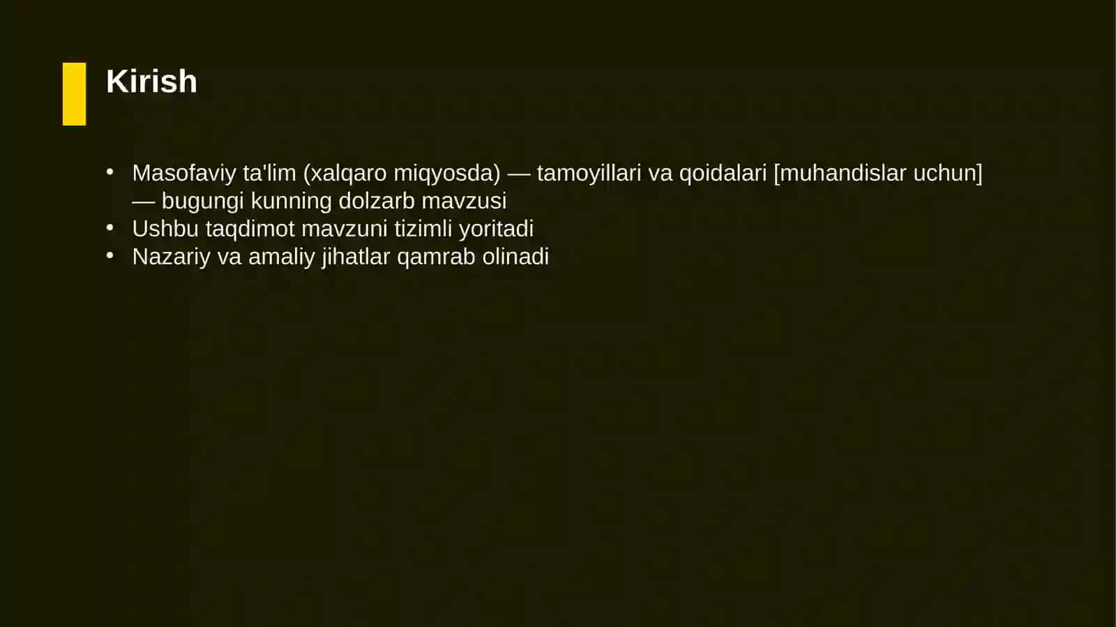 Masofaviy ta'lim (xalqaro miqyosda) — tamoyillari va qoidalari [muhandislar uchun] 3