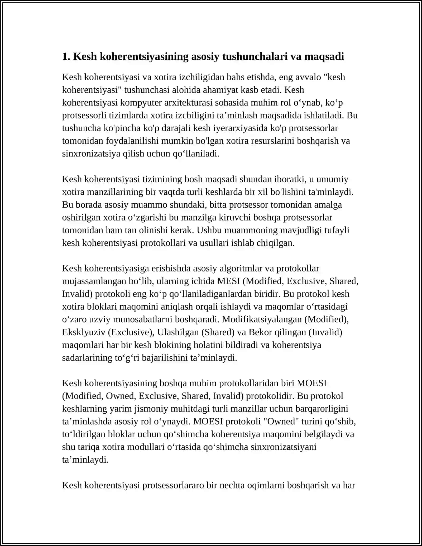 Kesh Koherentsiyasi va Xotira Izchiligi 3