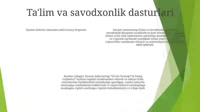 Ziyonet Axborot TaʼLim TarmogʻI Va Uning Loyihalari 3
