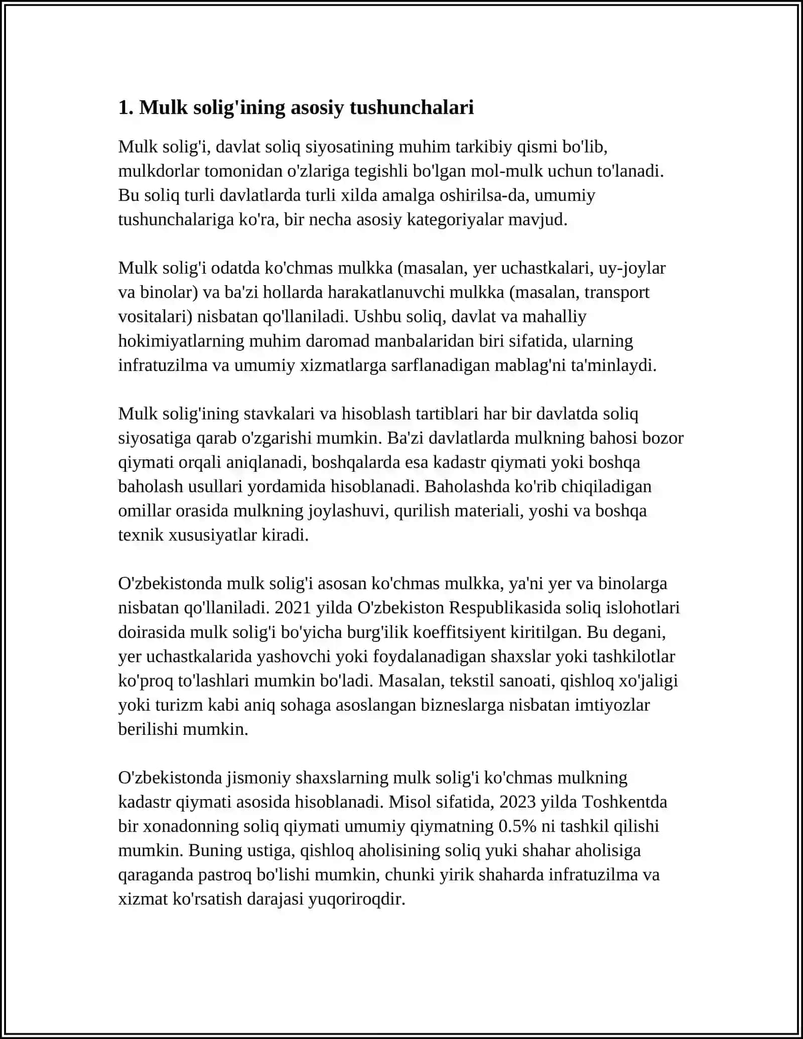 O'ZBRKISTON RESPUBLIKASI SOLIQ TIZIMIGA MOL-MULK SOLIG'INING JORIY ETILISHI VA UNING IQTISODIY MOHIYATI 3