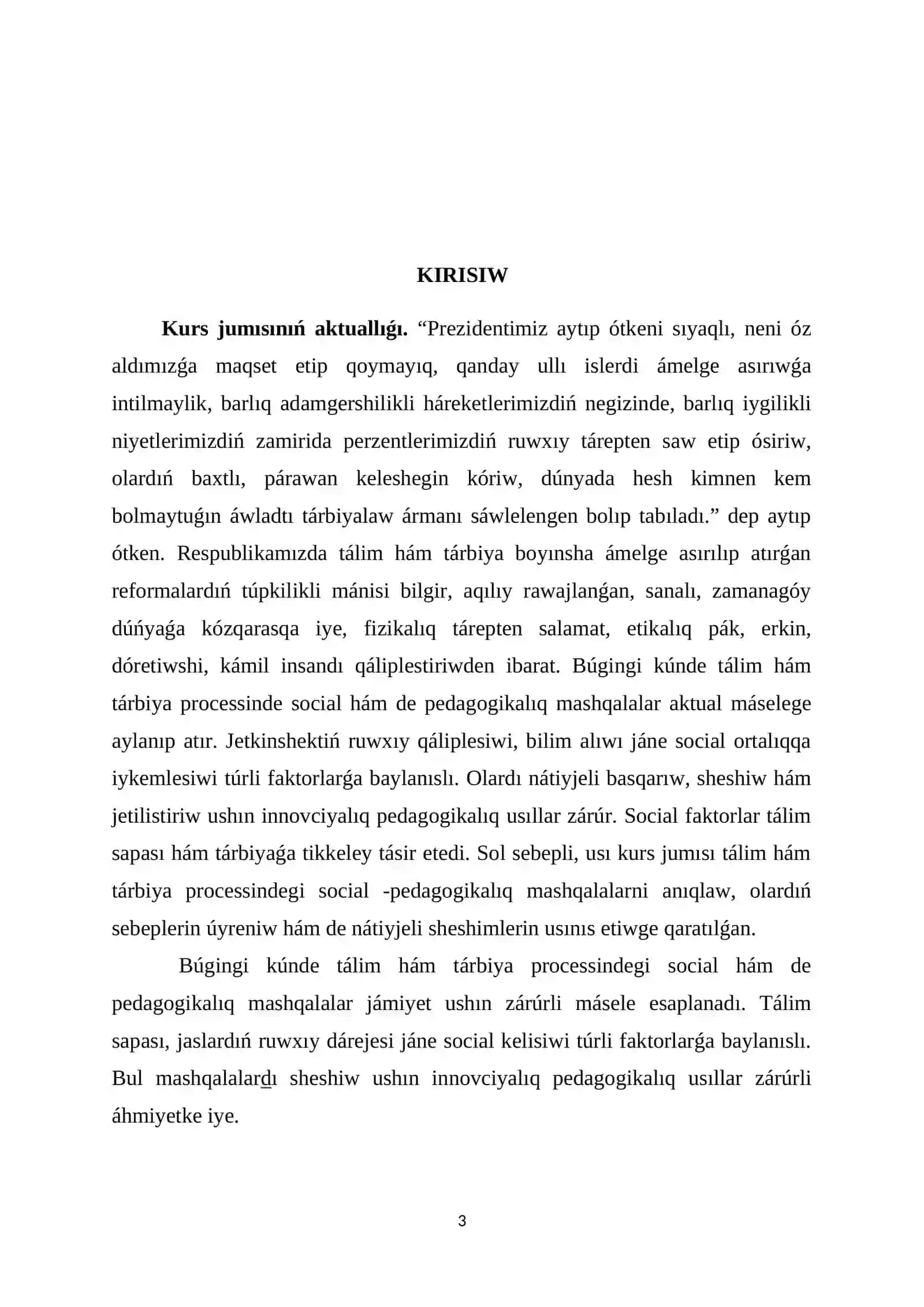 Bilimlendiriw-tárbiya procesindegi socialliq-pedagogikaliq áhmiyetli mashqalar 3