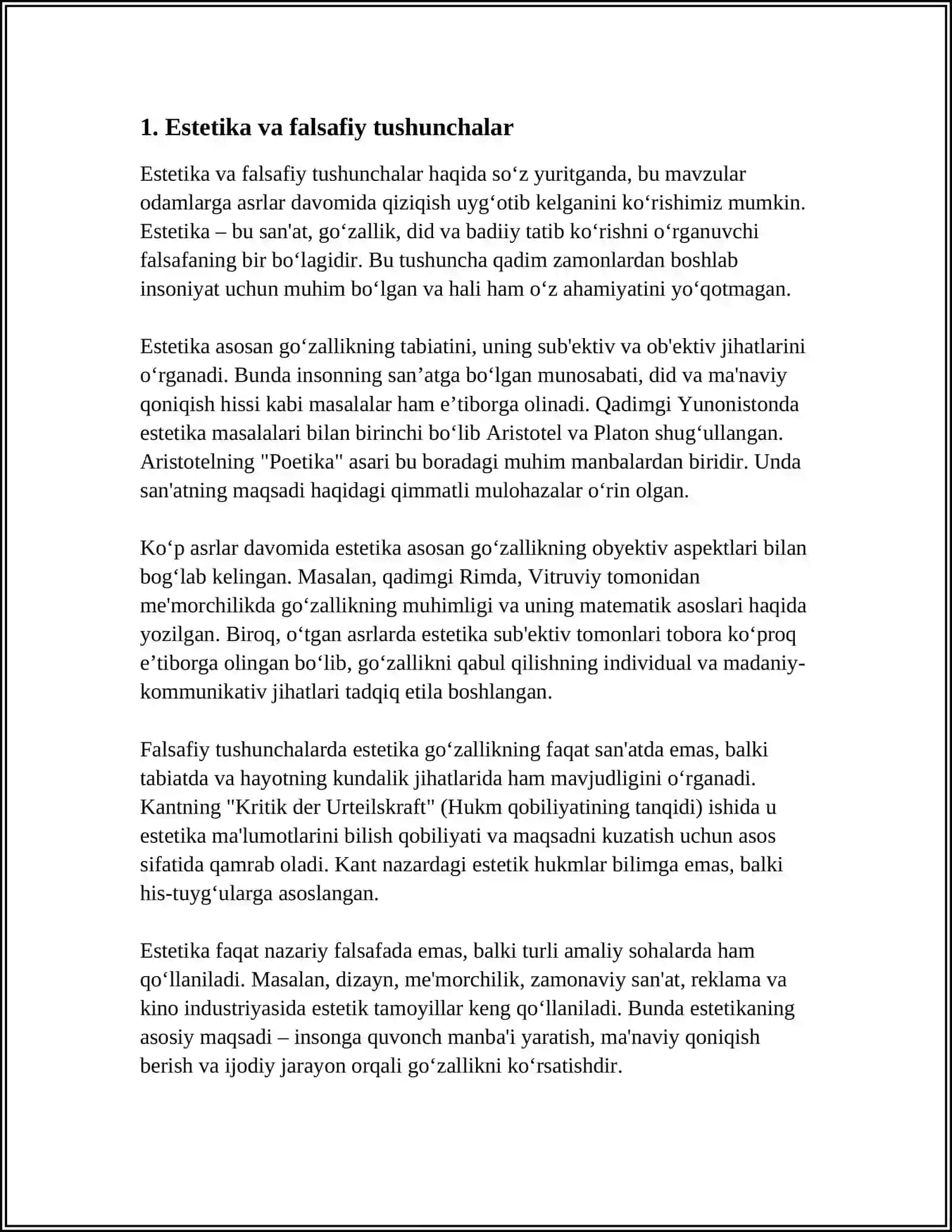 MUSTAQIL ISH Mavzu: FALSAFIY ESTETIKA 3