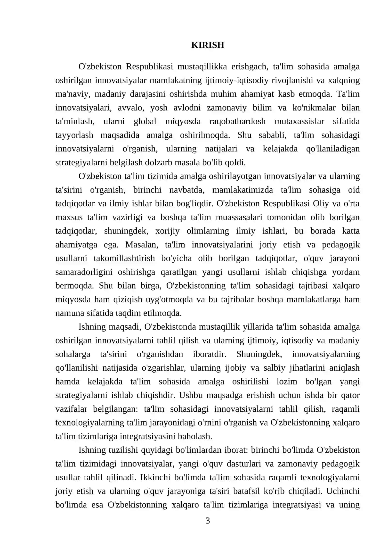 O'zbekistonda mustaqillik yillarida talim sohasida amalga oshirilgan innovatsiyalar va ularning natijalari 3