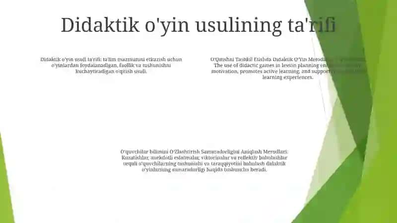 OʻQitishni Tashkil Etishda Didaktik OʻYin Metodidan Foydalanish 3