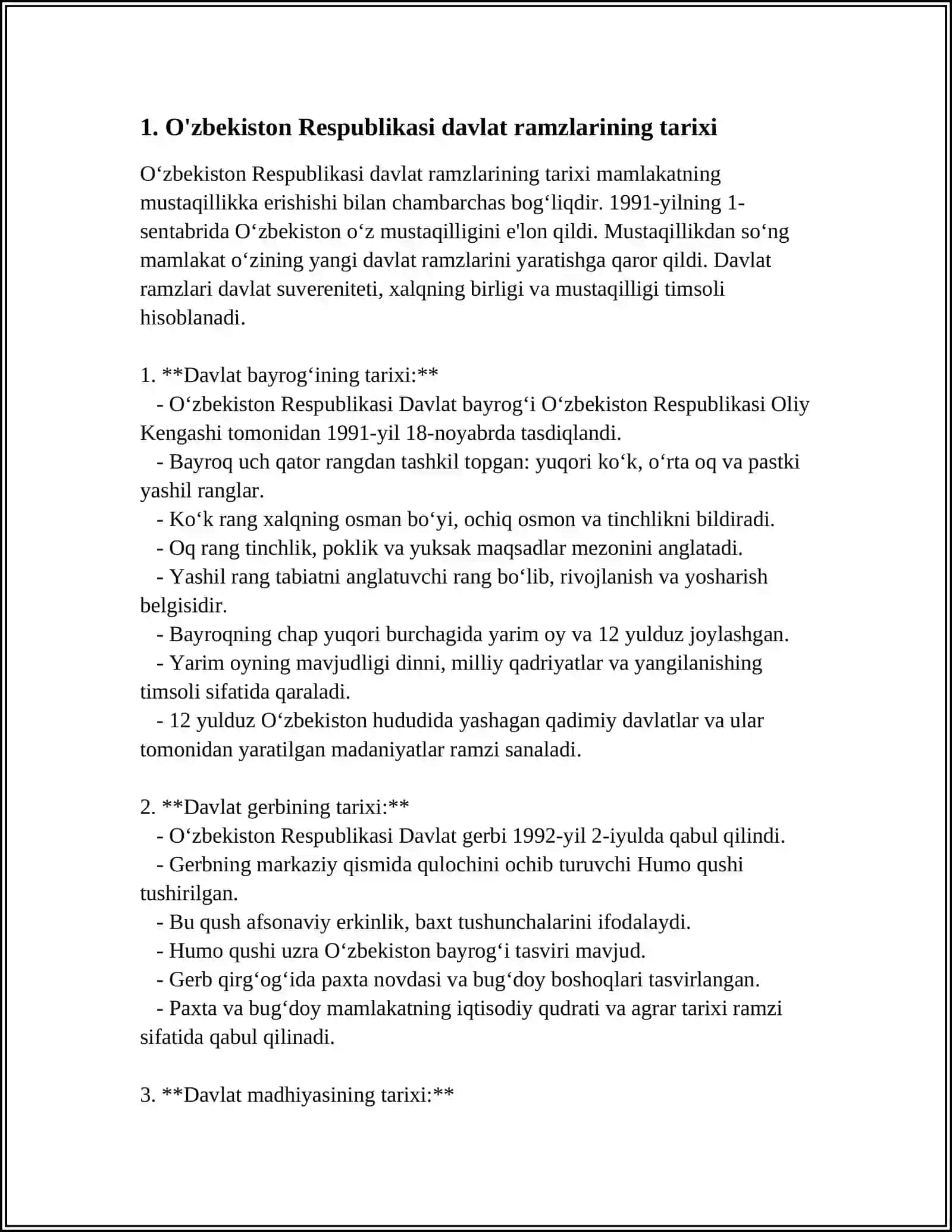 O'ZBEKISTON RESPUBLIKASI DAVLAT RAMZLARI, KONSTITUTSIYANING QABUL QILINISH TARIXIY AHAMIYATI 3