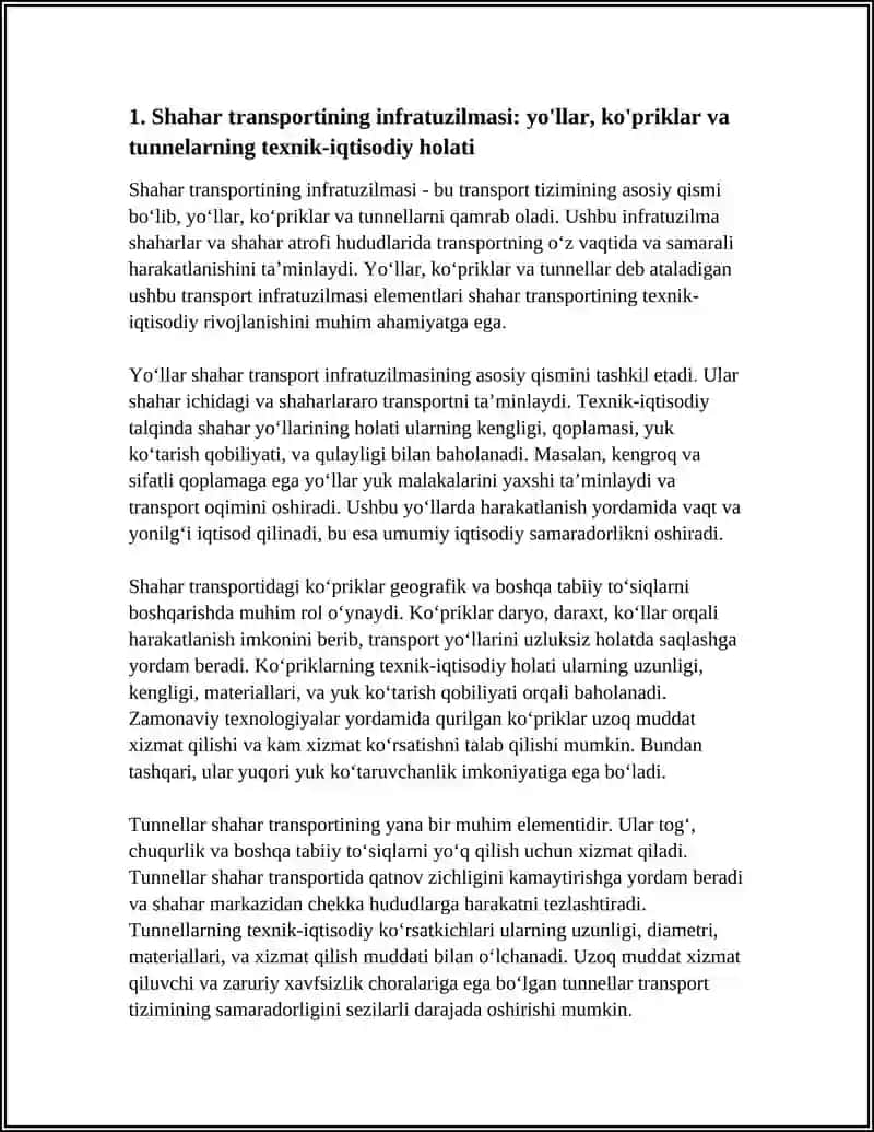 Shahar Transportining Texnik-Iqtisodiy Tavsifi va Rivojlanish Muammolari 3