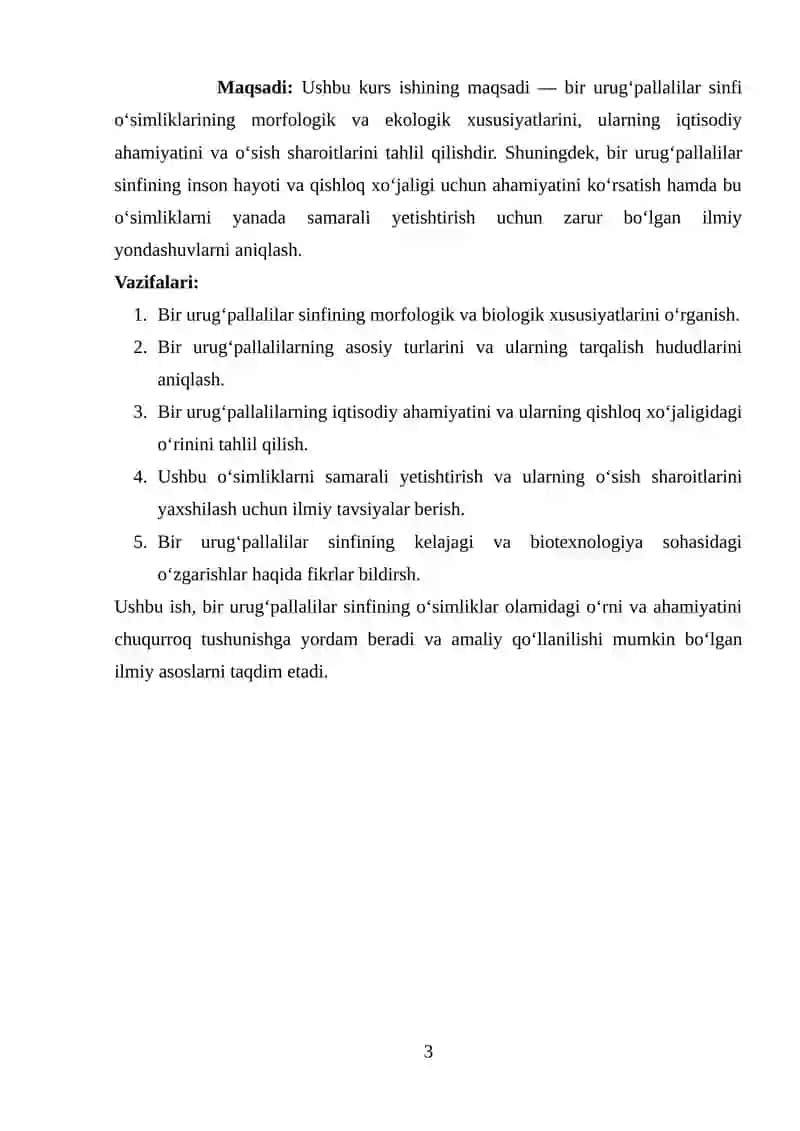 Bir urug‘pallalilar sinfi (Monocotyledonales) o‘simliklar olamining eng muhim sinflaridan biri 3