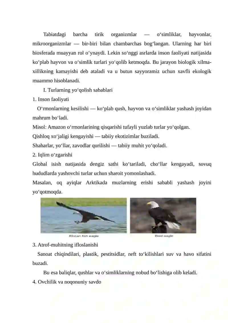 Turlar yo’qolishining sabablari va oqibatlari 3