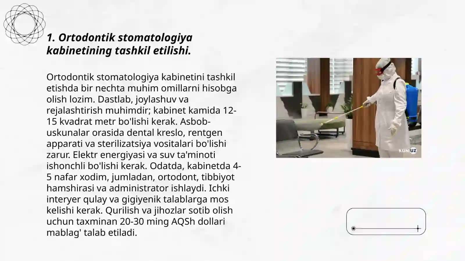 Ortopedik stomatologiya kabineti (bo'limi) va stomatologiya laboratoriyasini tashkil etish 3