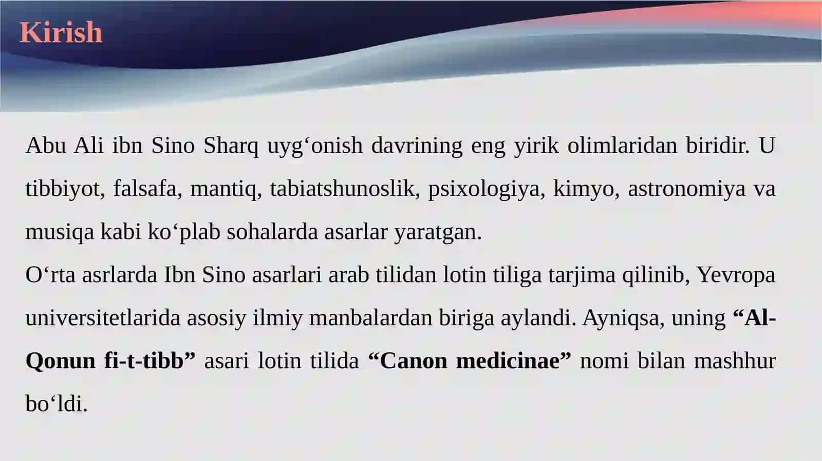 Ibn Sinoning lotin tiliga tarjima qilingan asarlari va ularning fan tarixidagi ahamiyati 3
