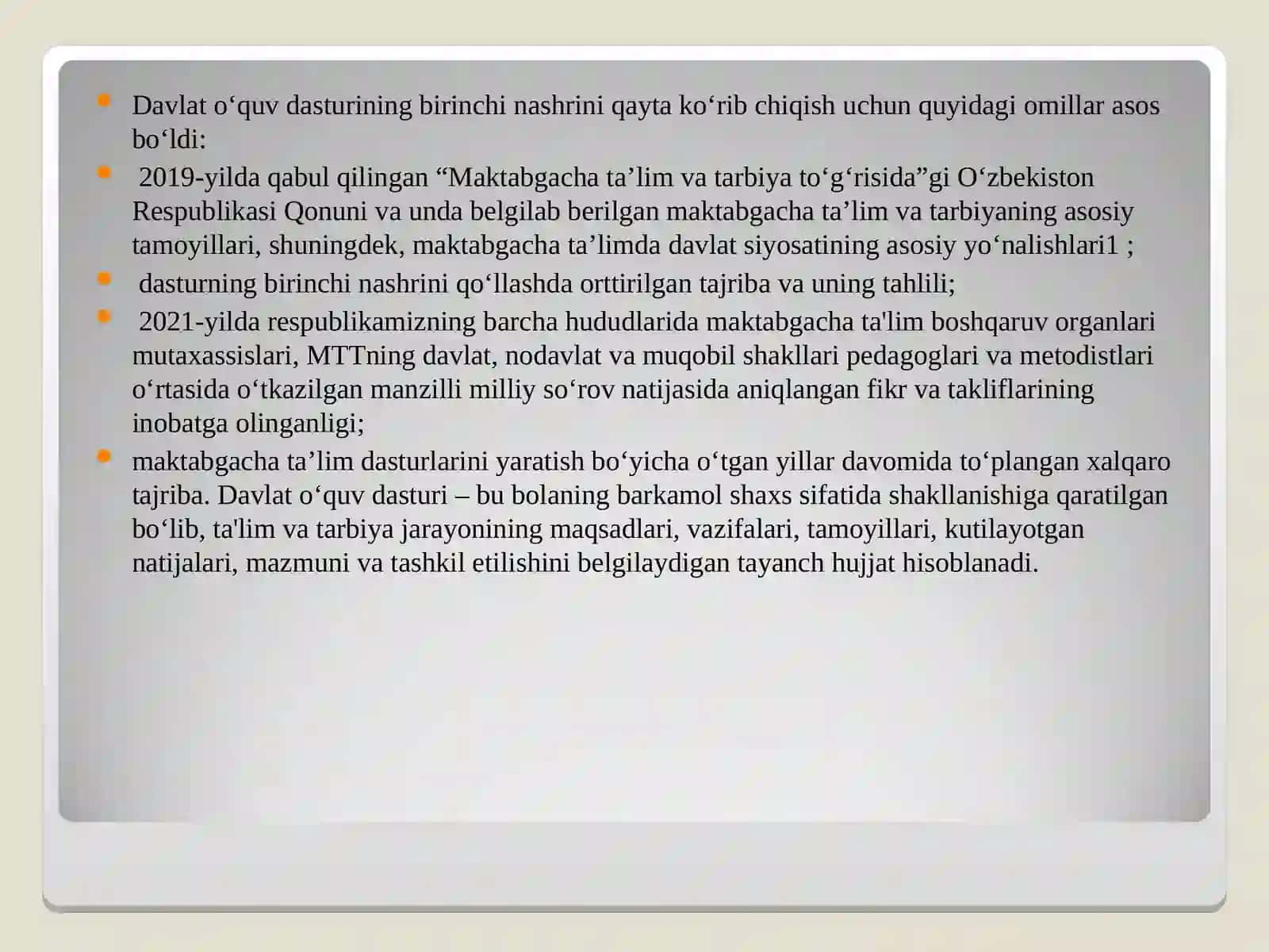 Takomillashtirilgan “Ilk qadam”davlat o’quv dasturi asosida maktabgacha ta’lim tashkilotlarida faoliyat markazlarida ta’lim jarayonlarini tashkil qilish 3